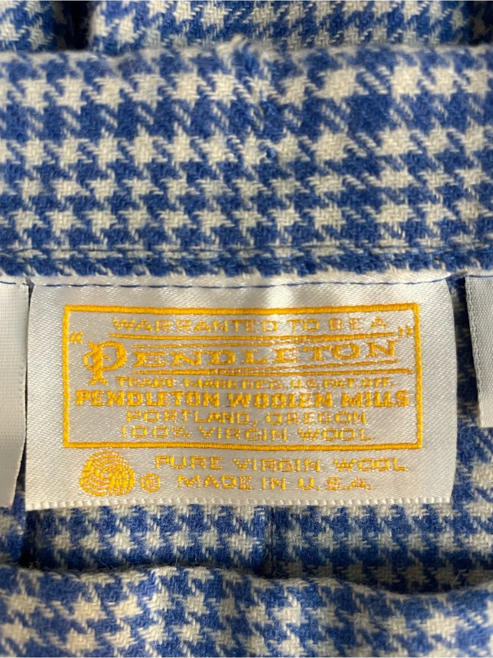 70s 80s VINTAGE PENDLETON Pleated Skirt Houndstooth Blue & White WOOL - Picture 7 of 16